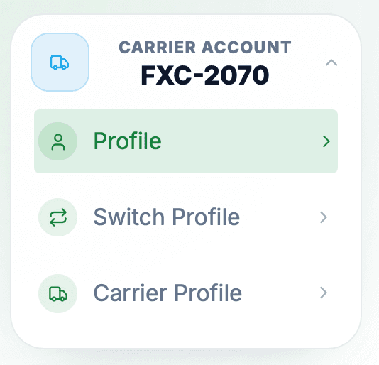Carrier account navigation preview