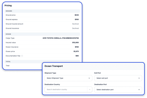 Fleet X Direct RoRo shipment workspace