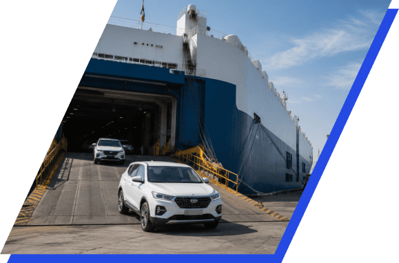 Vehicle driving onto a Roll-on/Roll-off vessel