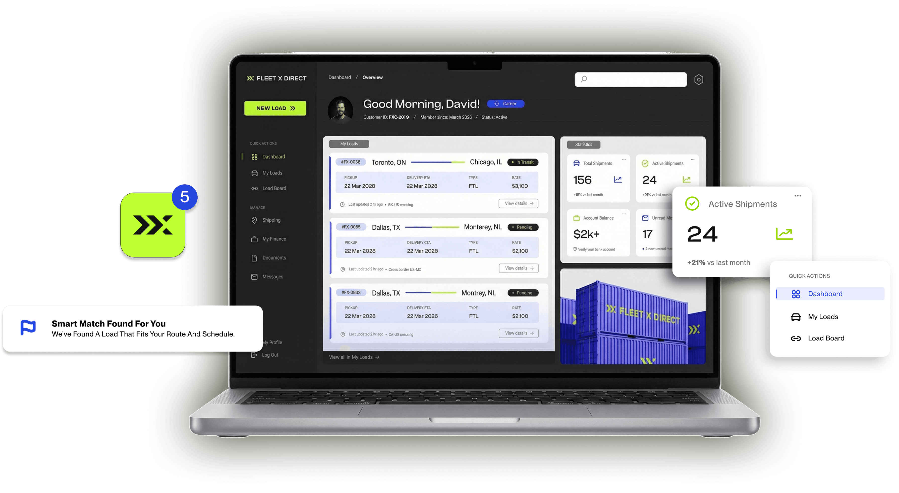 Fleet X Direct Smart Board dashboard