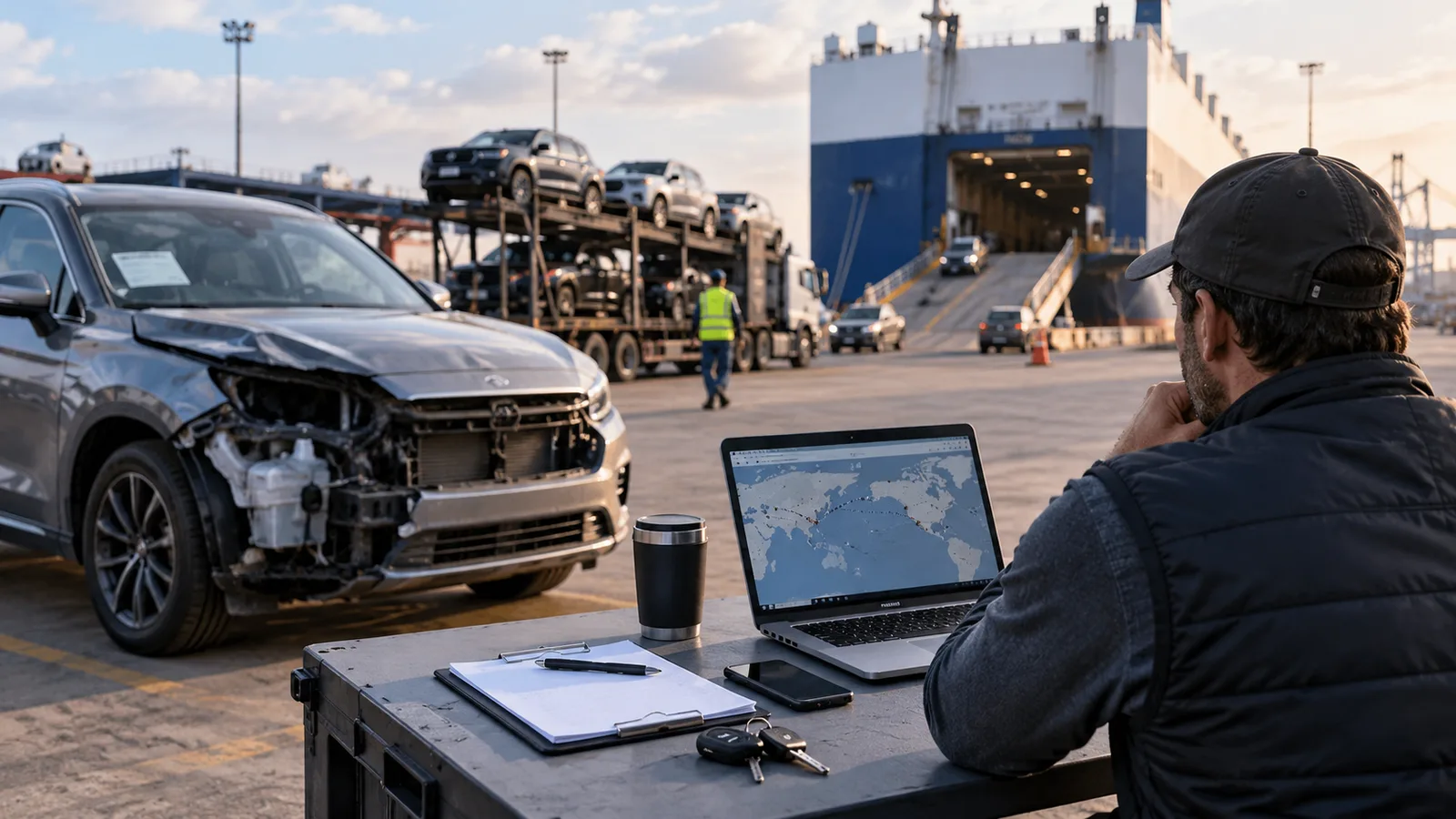 Editorial illustration: Auction Shipping Checks Before Bidding: Ask FleetX About the Journey
