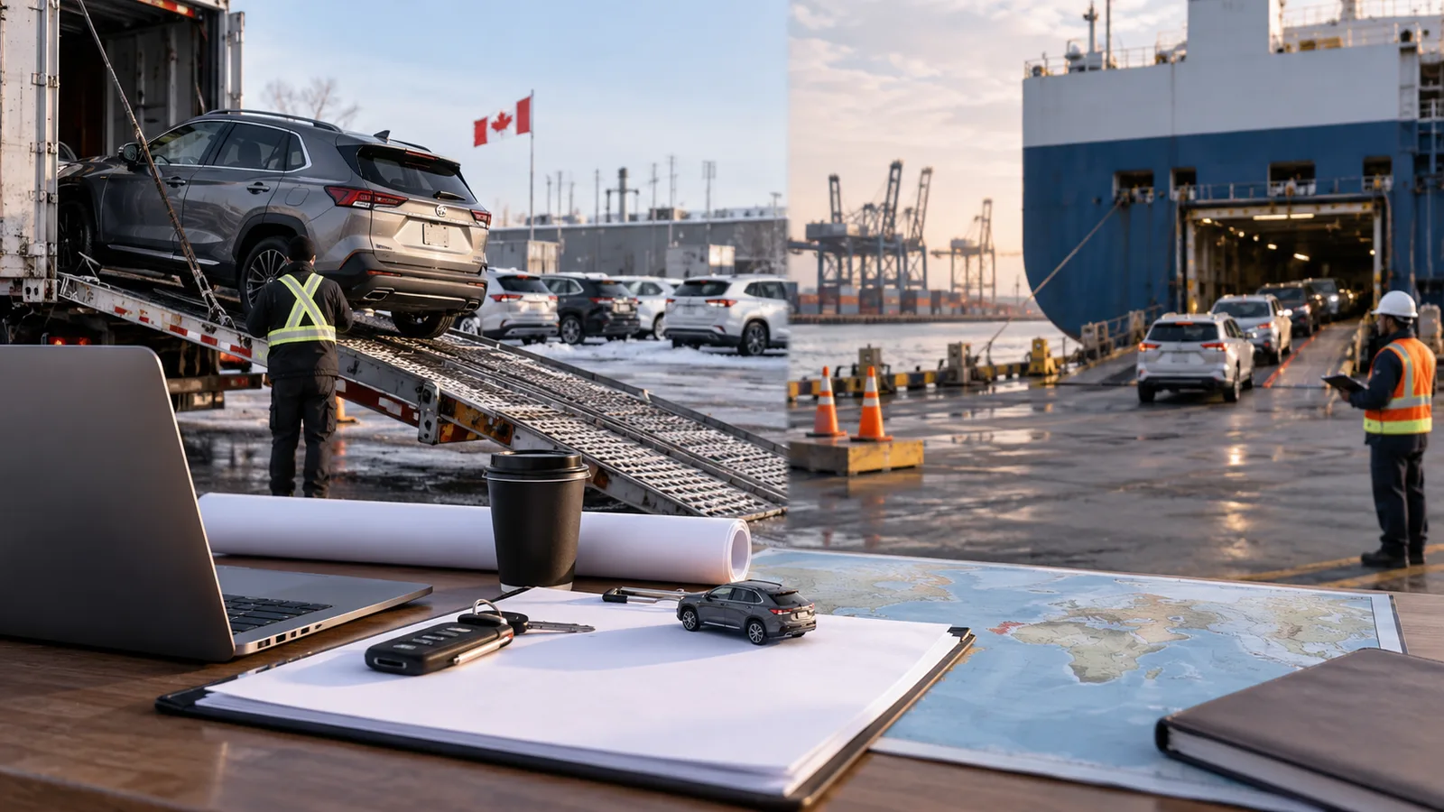 Editorial illustration: Canada to Nigeria Auction Vehicle Shipping: Build a Consistent File