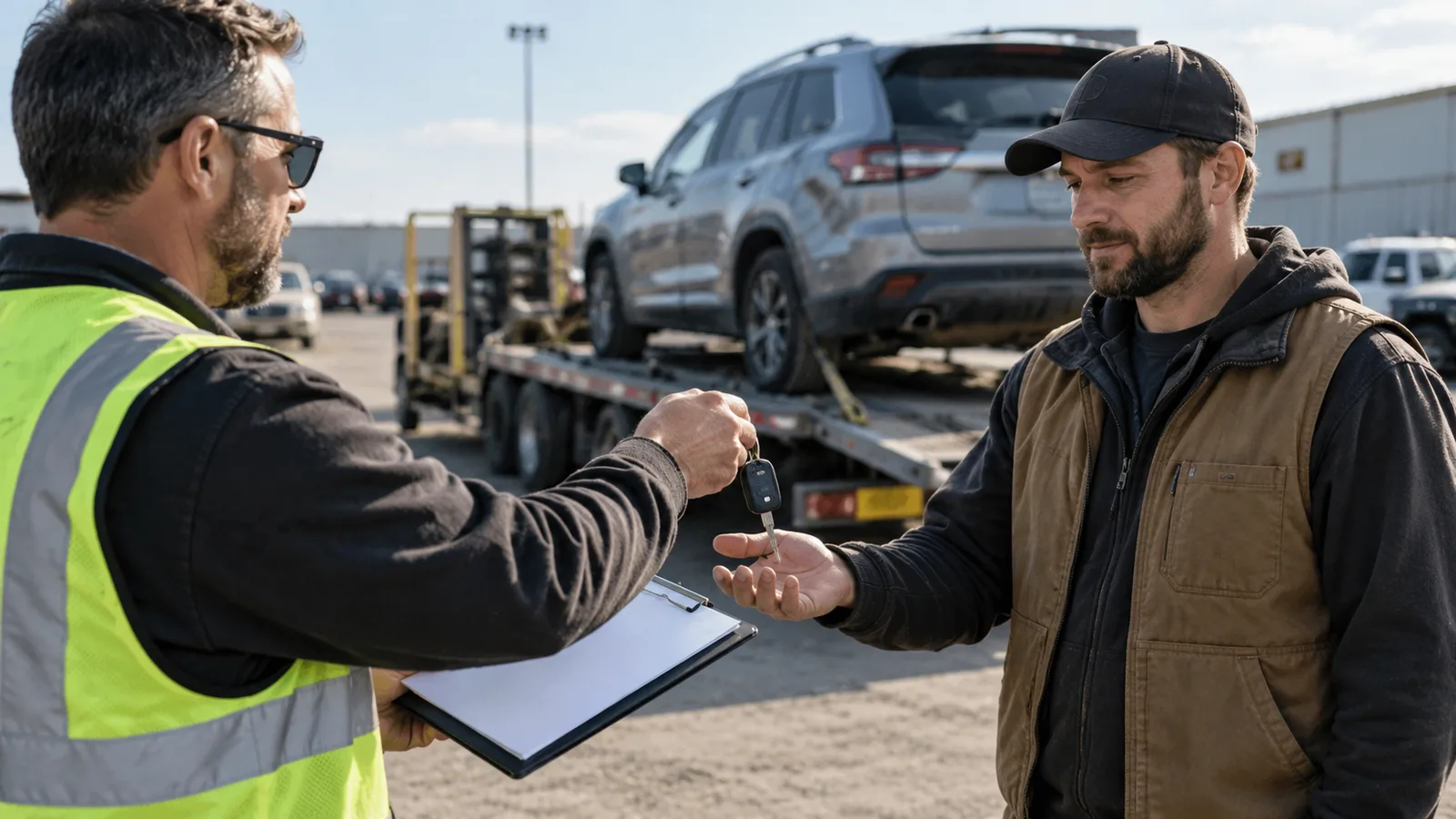 Editorial illustration: Copart Gate PIN: Prepare the Transporter Handoff