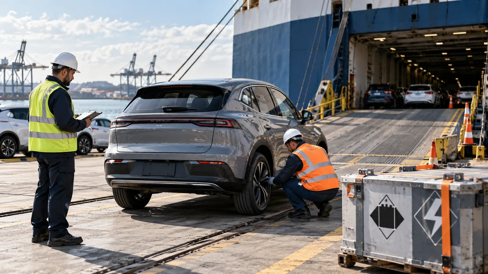 Editorial illustration: EV and Hybrid Vehicle Shipping: Confirm Battery and Handling Requirements