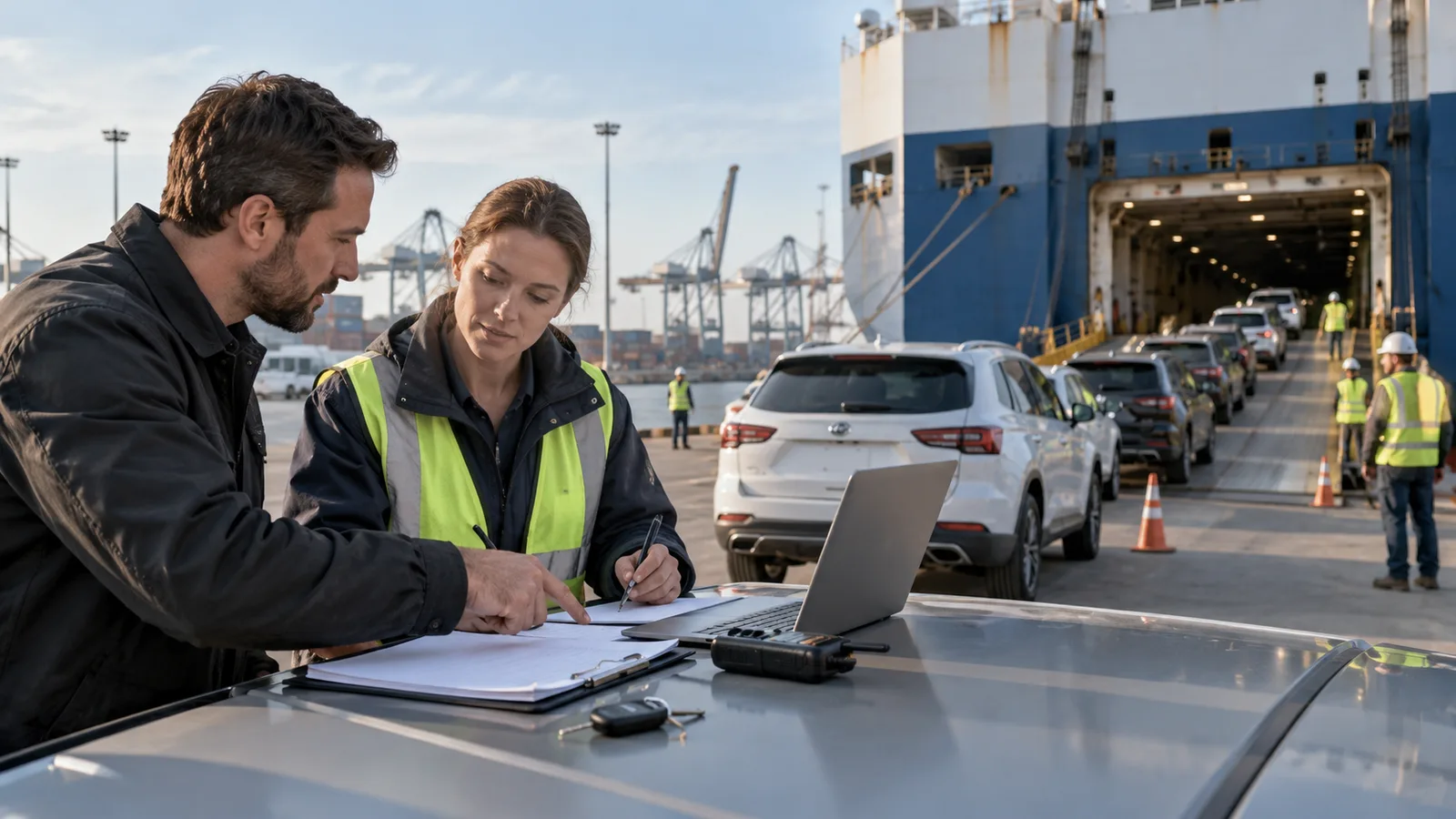 Editorial illustration: First Overseas Auction Shipment: Questions to Bring to FleetX