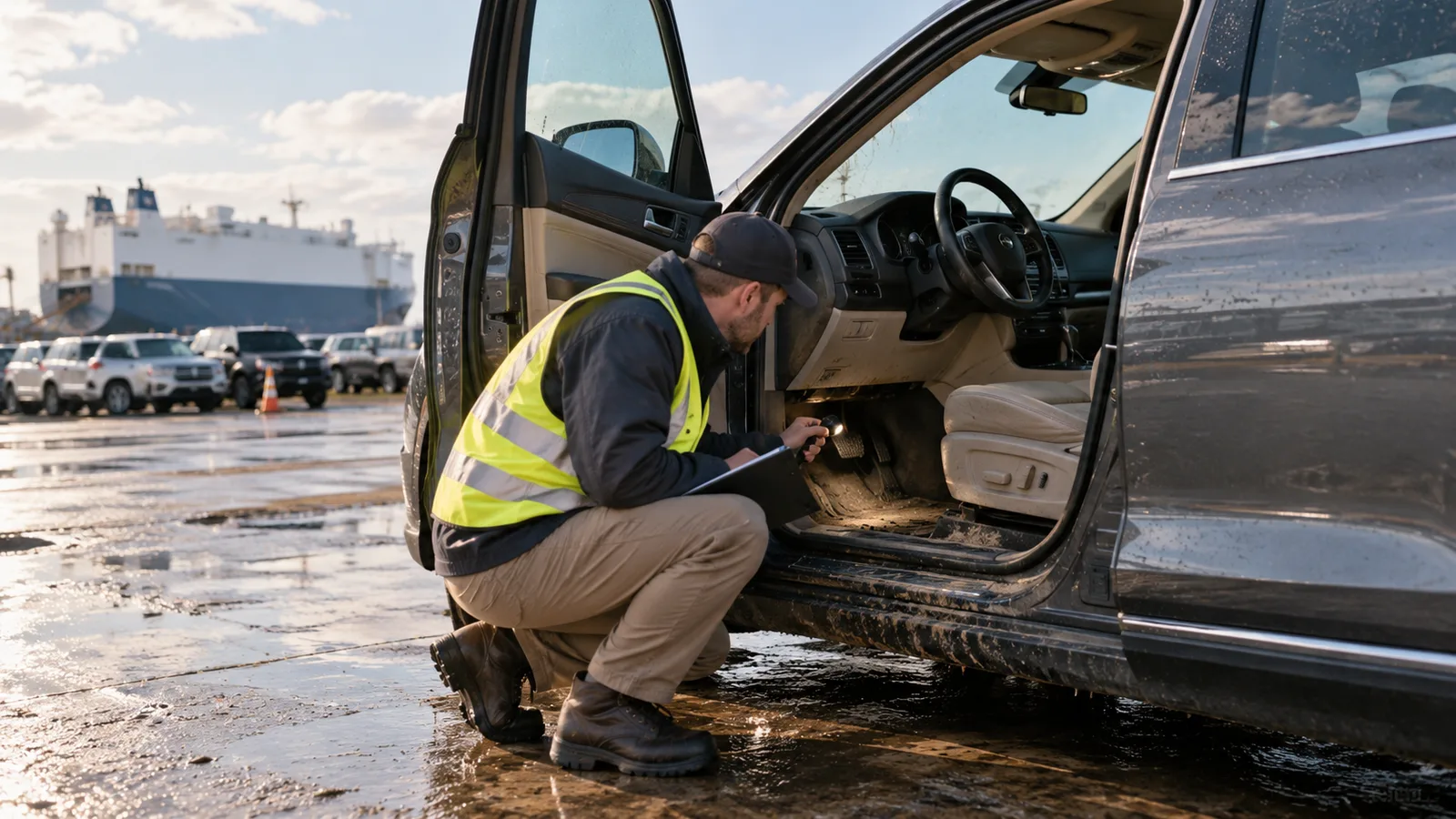 Editorial illustration: Suspected Flood Damage: A Checklist Before Buying a Vehicle