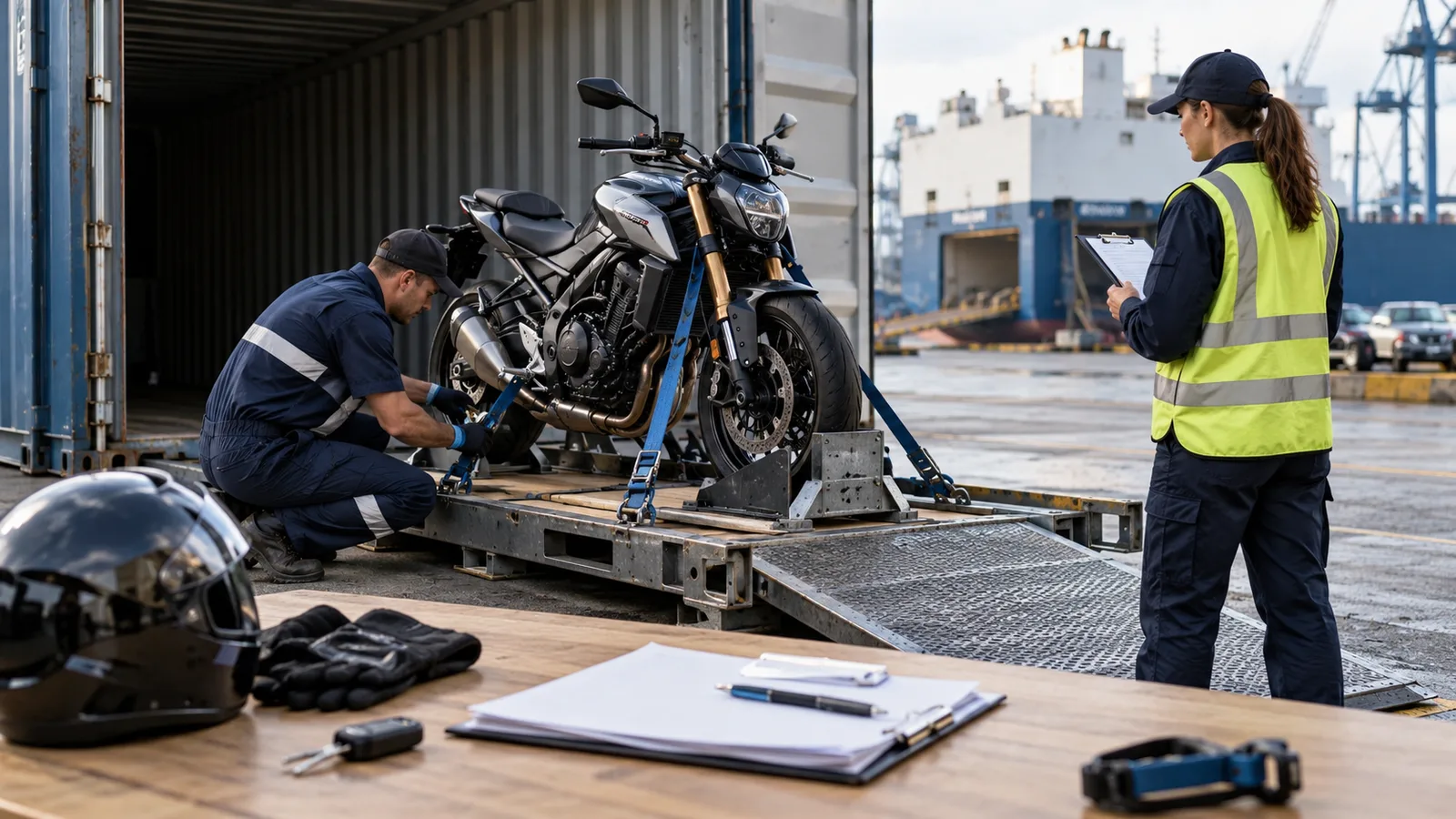 Editorial illustration: Motorcycle Shipping Preparation: Handling, Packing and Documents