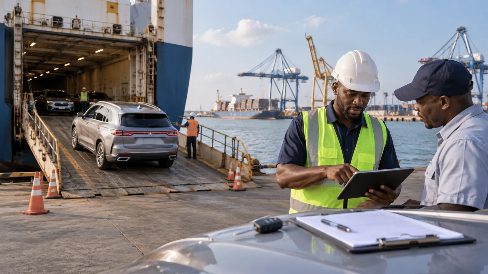 Editorial illustration: Nigeria Auction Vehicle Collection: Coordinate Release and Local Delivery