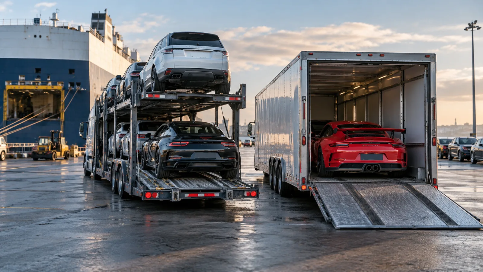 Editorial illustration: Open vs Enclosed Vehicle Transport: Cost, Risk, and Use Cases