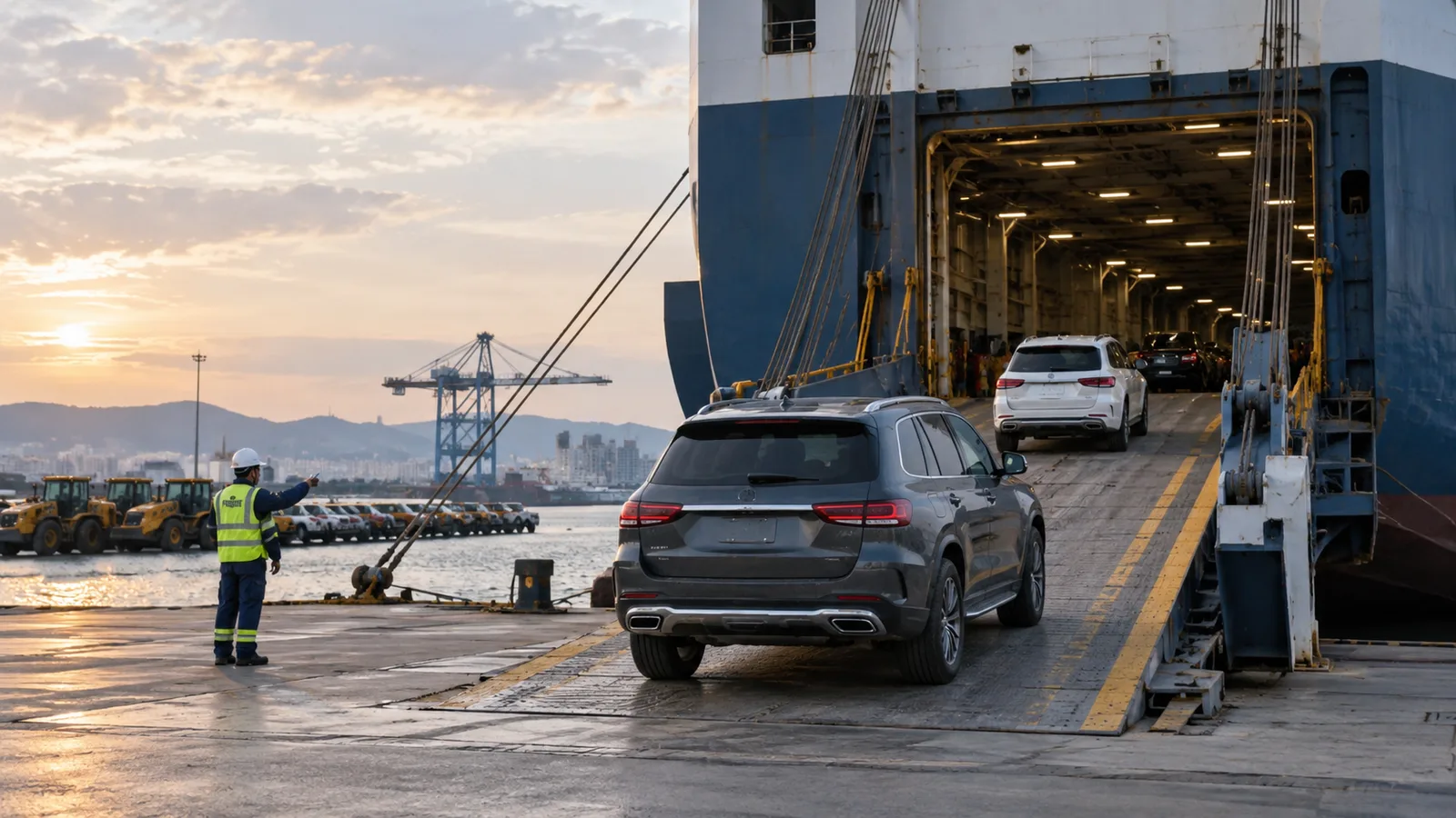 Editorial illustration: RORO Vehicle Shipping: When It Makes Sense and When It Does Not