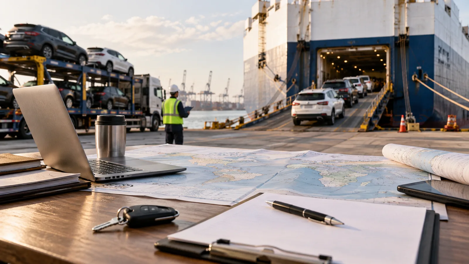 Editorial illustration: Vehicle Shipping Cutoffs: Separate the Truck, Documents and Vessel