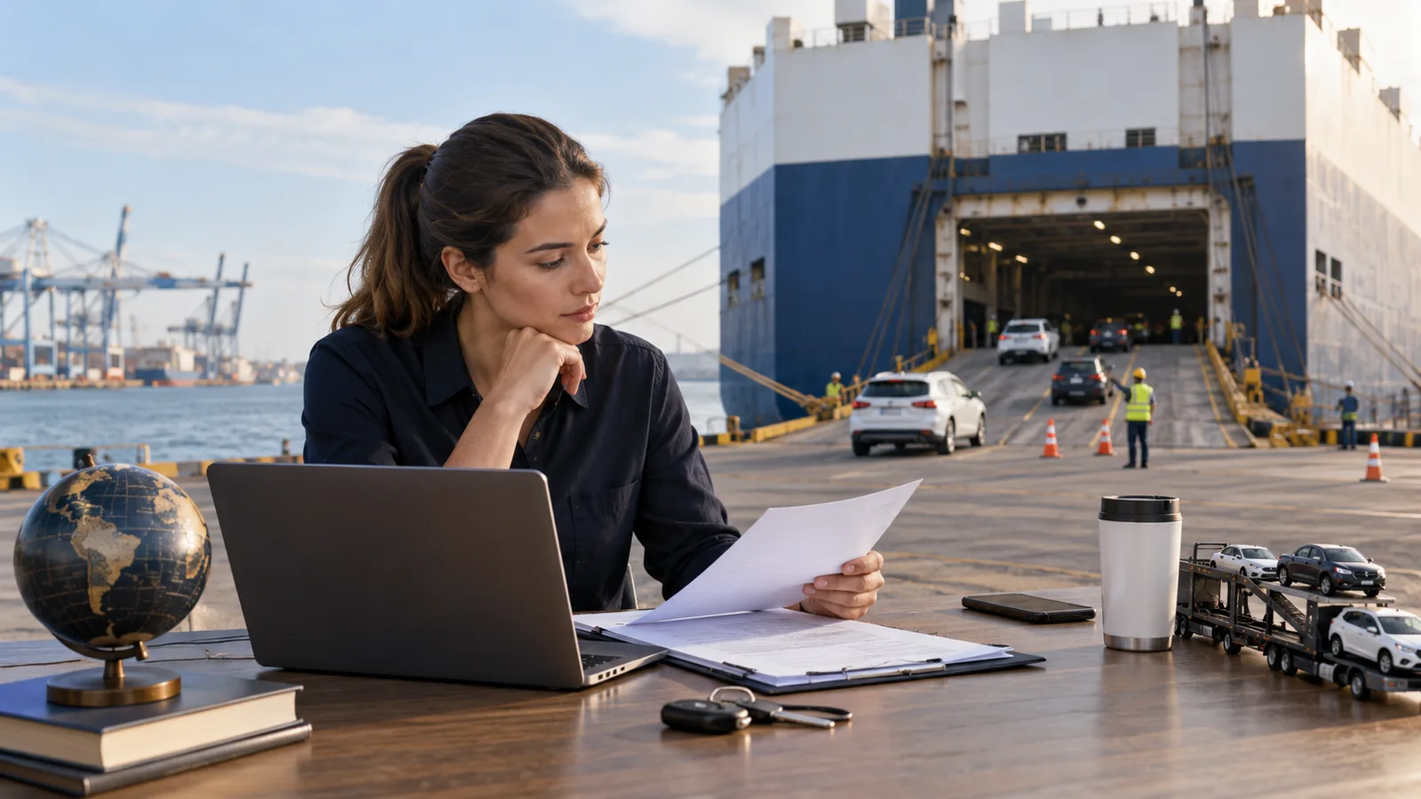 Editorial illustration: Verify a Vehicle Shipping Provider Before Paying